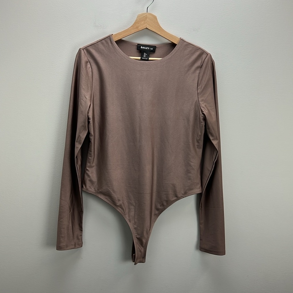Bailey 44 Long Sleeve Bodysuit Brown Silky Womens Large Neutral Staple Revolve